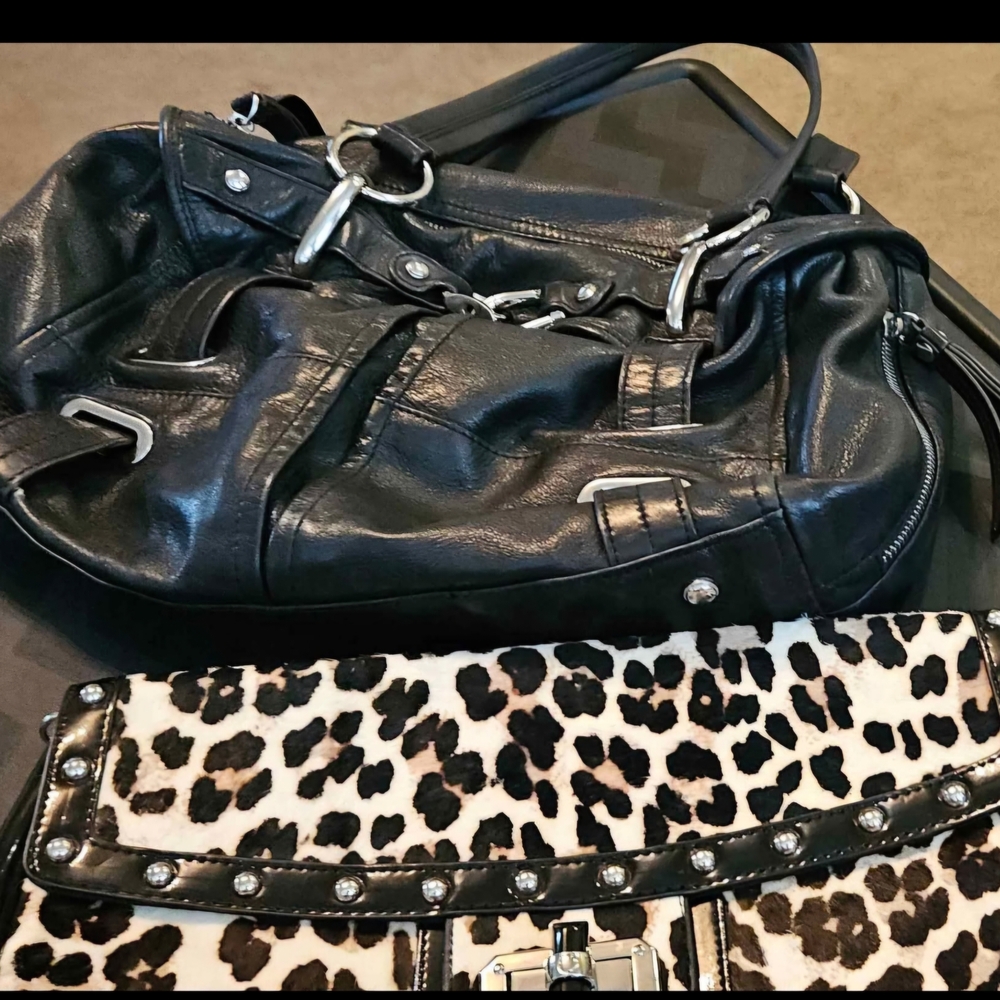 Black and Leopard Print Women's Bag